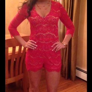 Red lace romper